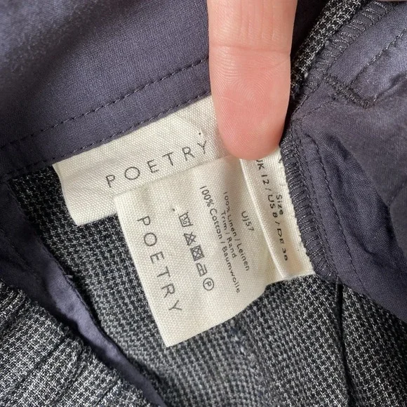 POETRY Pants Womens Sz 8 Grey Linen Tapered Trousers Crop Pleated Houndstooth - Picture 5 of 13